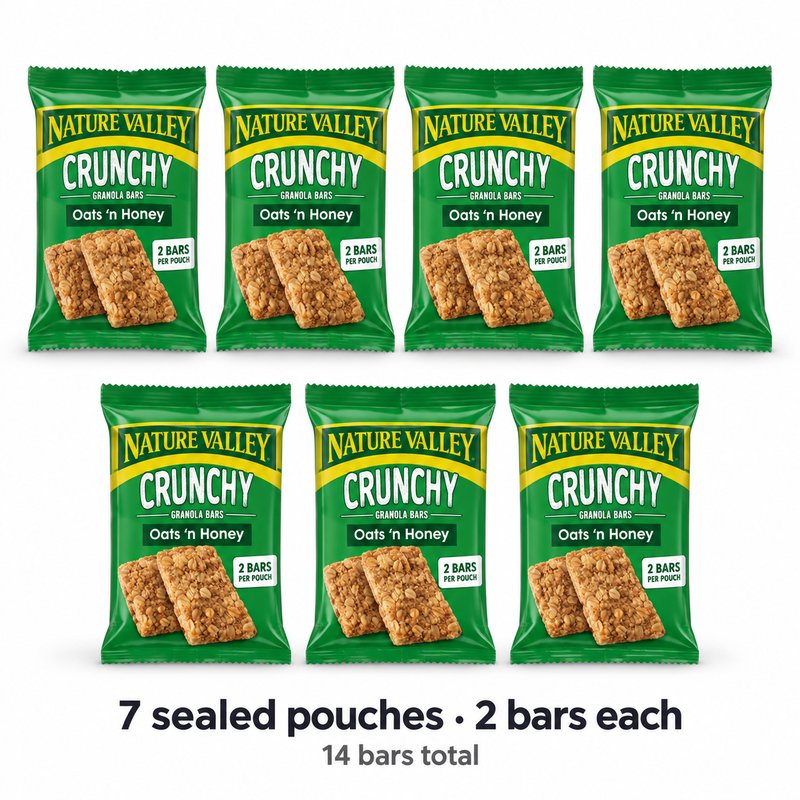 Illustration of one share: 7 sealed two-bar pouches. Packaging may differ from illustration.