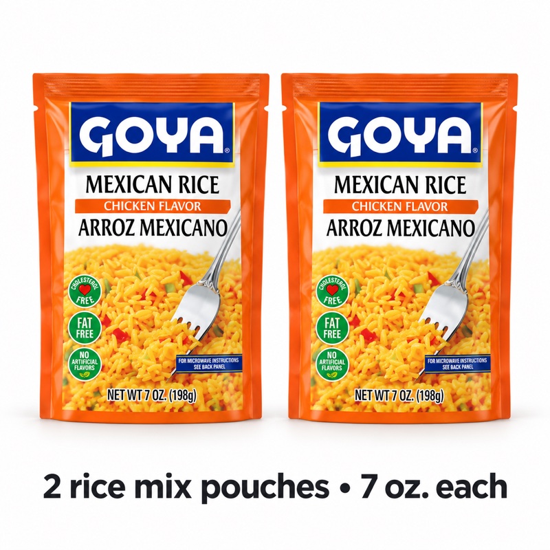 Illustration of one share: 2 sealed rice-mix pouches (7 oz. each). Packaging may differ from illustration.